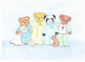 Sturdy: Four teddy bears in a row