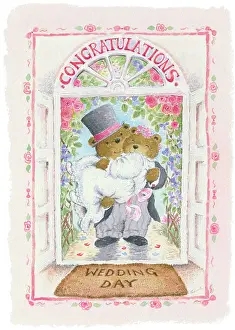 Threshold: Teddy groom carrying teddy bride over threshold