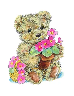 Matthes: Teddy holding a pot of pink polyanthus