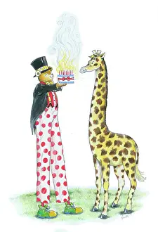 Endersby: Teddy on stilts with birthday cake for giraffe