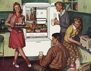 Refrigerator: Teenagers party in the Kitchen