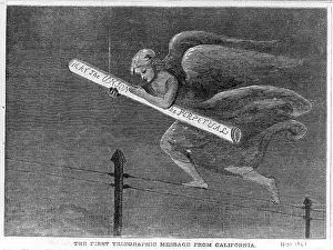 Transcontinental: Telegraph. Woodcut of the first transcontinental ?