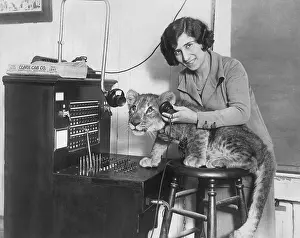 Sheik: Telephone operator with a lion cub, 1925