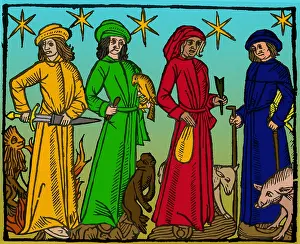 Middles: Four Temperaments, Medieval Woodcut