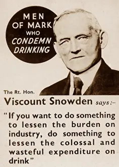 Snowden: Temperance message Viscount Snowden early 1900s