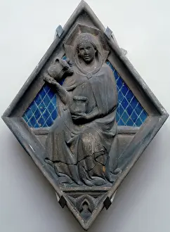 Giottos: Temperance, tile by the school of Andrea Pisano, Florence