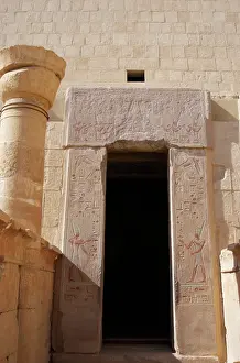 Vulture: Temple of Hatshepsut. Door with polychrome reliefs represent