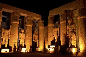 Nocturne: Temple of Luxor. Night view of the first courtyard. Egypt