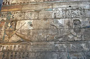 Barge: Temple of Ramses III. Sacred solar boat procession. Relief