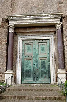 Travertine: Temple of Romulus. Bronze door. Roman Forum. Rome. Italy