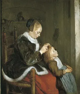 Costumbrism: TERBORCH, Gerard (1617-1681). A mother combing