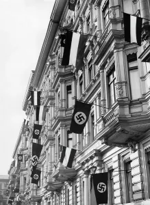 Organisations: Terrace front decorated with flags, 1935