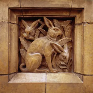 Lagomorpha: Detail of terracotta panel from the Natural History Museum