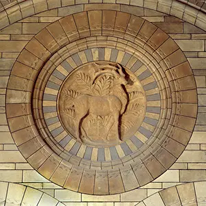 Capra: Detail of terracotta panel showing ibex
