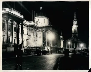Floodlighting: Test of Coronation floodlighting, National Gallery, London