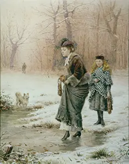 Kilburne: Testing the Ice ' snow scene with two girls