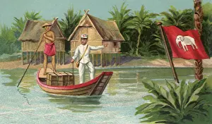Siam: Thai men on Boat in Siam