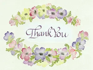 Thank: Thank You - within an oval of anemones