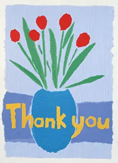 Thank: Thank You ' red tulips in a blue vase