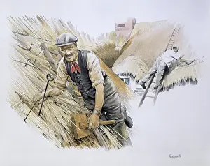 Neckscarf: Two thatchers at work