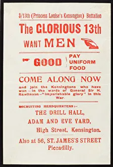 Recruiting: ?The Glorious 13th Want Men?, recruiting leaflet