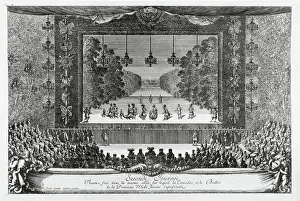 Valliere: Theatre performance, Versailles, engraving