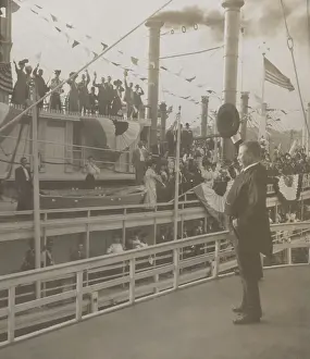 Top Hat: Theodore Roosevelt waving to passengers on another