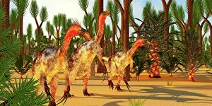 Therizinosaur: Therizinosaurus dinosaurs hunt for prey among