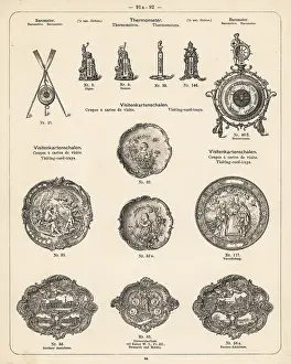 Barometer: Thermometer, barometer and engraved visiting card tray