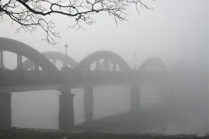 Galloway: Thick fog on the concrete bridge over the River Dee