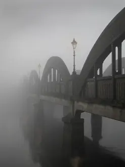 Galloway: Thick fog on the concrete bridge over the River Dee