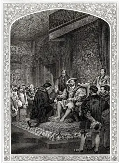 Translation: Thomas Cromwell presenting Cranmer's Bible to Henry VIII