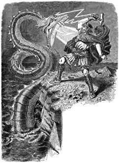 Combats: Thor, Germanic God, fighting against the Midgard Serpent, 18