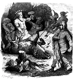 Odin: Thor, Germanic god of thunder, binding the Fenris