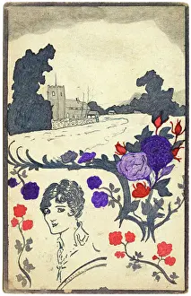 Longing: Thoughts of home, WWI postcard drawn by George Ranstead