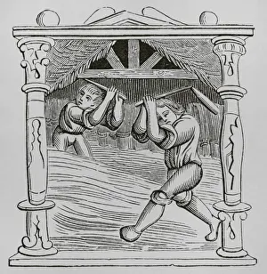 Threshing: Threshing wheat, 16th century. Engraving