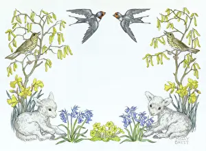 Hazel: Thrushes, lambs, flowers and two swallows