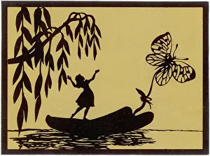 Downstream: Thumbelina drawn by a butterfly down a stream