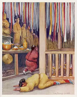 Worshippers: TIBETAN TEMPLE SCENE