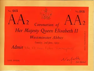 Ticket: Ticket for Coronation of Queen Elizabeth II
