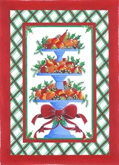 Groucutt: Three Tiered Fruit Dish with apples, oranges etc