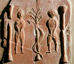 Serpent: Tile with Adam, Eve and the Three of knowledge