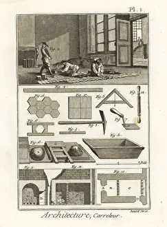 Trowel: Tilers working on a building floor, 18th century