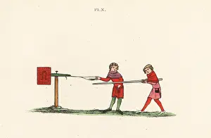 Quintain: Tilting at a mobile quintain, 14th century