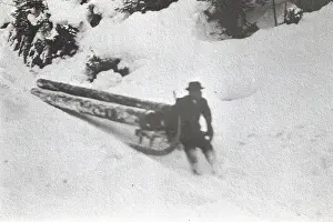 Mautner: Timber transport on a sleigh in winter. About 1910