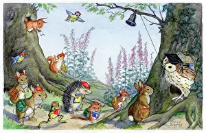 Schoolmaster: Time for School - owl schoolmaster ringing bell