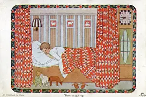 Wakes: Time to get up - a young child stays in bed