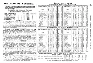 Timetable: Timetable, inter-island service, Canary Islands