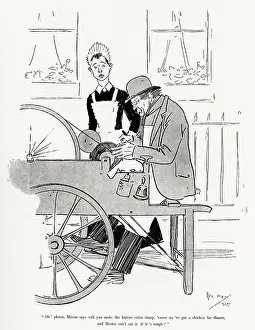 Sharpening: Tinker sharpening a knife for a maid 1894
