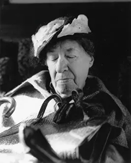 Handbags: Tired elderly woman on a train